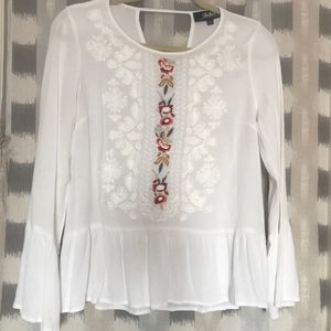 LuLu’s Flutter Sleeve Embroidered Blouse